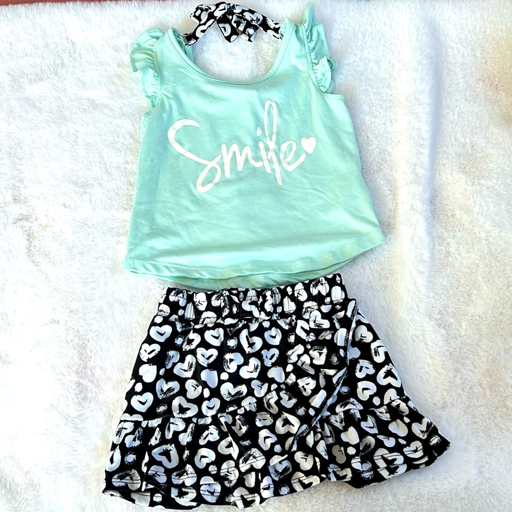 2 Piece Girls Set | Mint Green and Black | Size 4